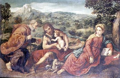 Sacra Famiglia con San Giovanni Battista in un paesaggio da Paris Bordone