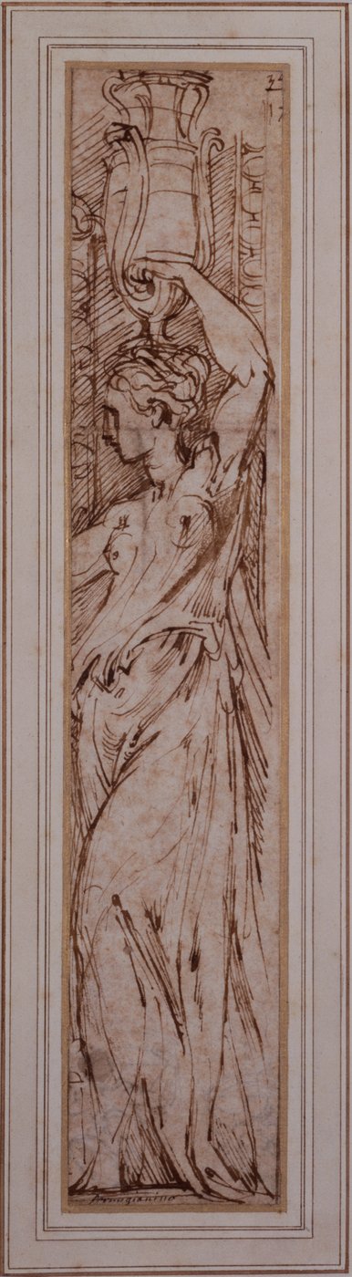 Una canephoros di profilo a sinistra da Parmigianino