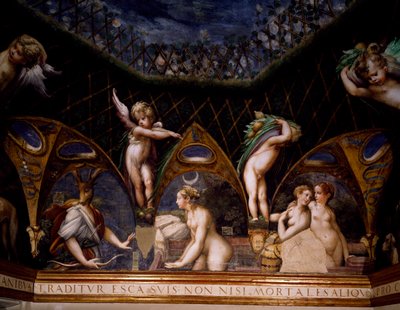 Diana trasforma Atteone in cervo, scena dal Mito di Diana e Atteone da Parmigianino