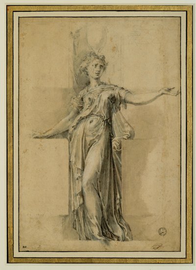 Un caneforo. Inchiostro marrone, pietra nera, guazzo su carta beige ... da Parmigianino (1503-40)