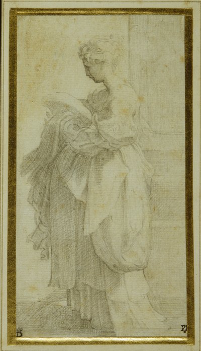 Figura in piedi di una ragazza con drappeggi voluminosi da Parmigianino 