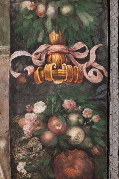 Dettaglio decorativo con fiori e frutta da Parmigianino