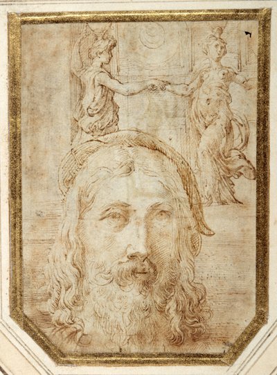 Autoritratto, imposto su studi preliminari per due canephori della Steccata da Parmigianino