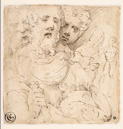 Studio di volti e una figura in piedi (verso) da Parmigianino