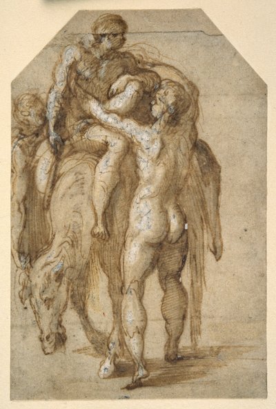 Due uomini nudi sollevano un uomo malato da un cavallo stanco da Parmigianino