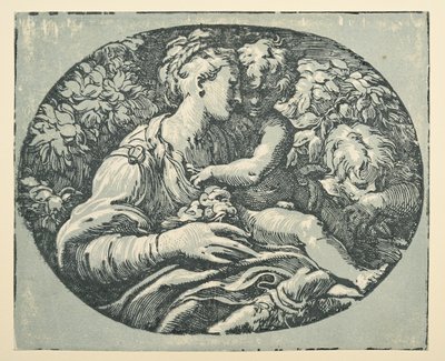 Vergine con Bambino e il piccolo San Giovanni (inchiostro nero e verde-blu su carta) da Parmigianino