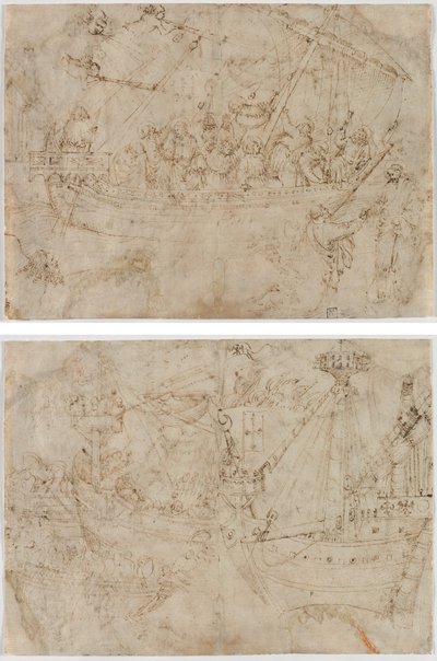 Navicella (recto) Due disegni di navi (verso) da Parri Spinelli