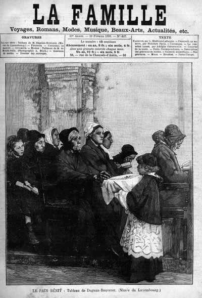 Il pane benedetto, inciso dal dipinto di Dagnan-Bouveret. Copertina del giornale "La famille" del 1888 da Pascal Adolphe Jean Dagnan Bouveret