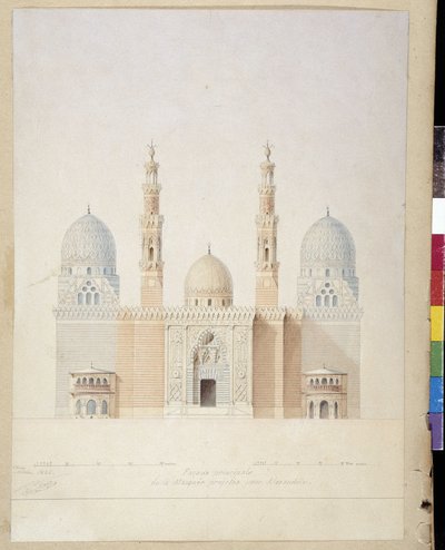 Architettura: progetto della facciata principale della moschea di Alessandria da Pascal Xavier (after) Coste