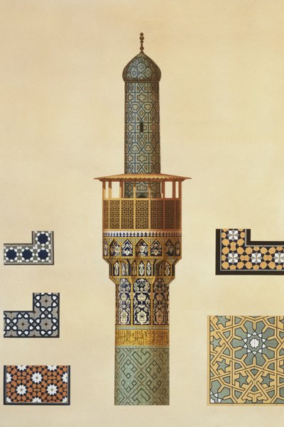 Un Minareto e Dettagli Ceramici dalla Moschea del Medrese-i-Shah-Hussein, Isfahan, tavola 24-25 da 