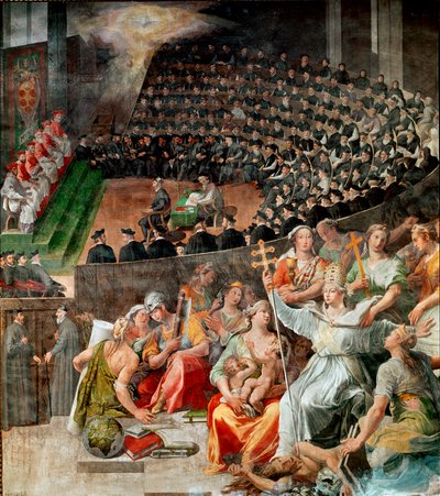 Il Concilio di Trento nel 1545 e 1563. Affresco di Pasquale Cati (1550-1620) 1588-1589 Chiesa di Santa Maria in Trastevere, Roma da Pasquale Cati