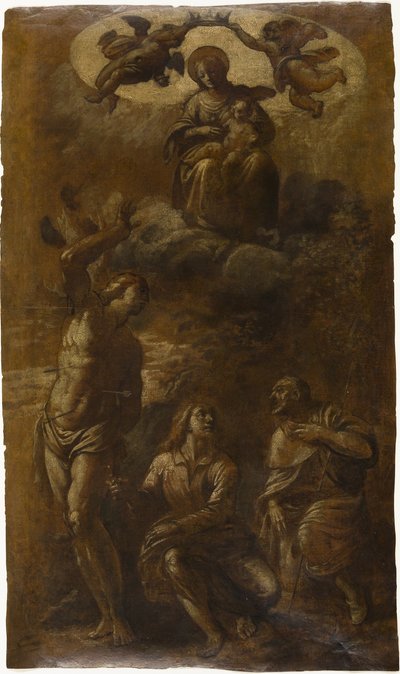 Vergine e bambino in gloria con i santi Sebastiano, Giovanni Evangelista e Rocco da Pasquale Ottino