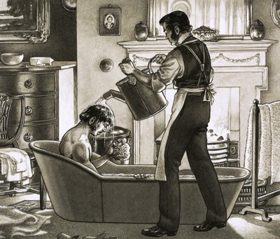 Un uomo che viene lavato dal suo valletto da Pat (1907-95) Nicolle