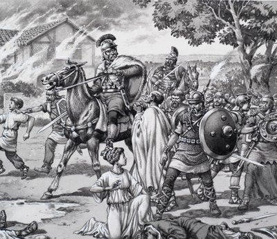 Attacco barbarico alla Romano Britannica da Pat (1907-95) Nicolle