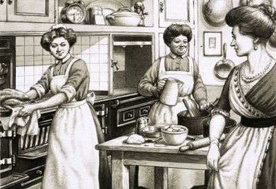 In epoca edoardiana si cucinava su fornelli a carbone. da Pat (1907-95) Nicolle