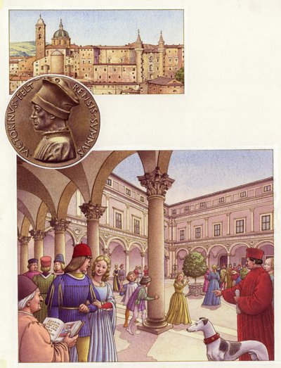 Cortile del Palazzo Ducale di Urbino (gouache su carta) da Pat (1907-95) Nicolle