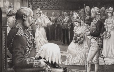 Presentazione delle debuttanti a Edoardo VII (1844-1925) e alla regina Alessandra (1841-1910) (gouache su carta) da Pat (1907-95) Nicolle