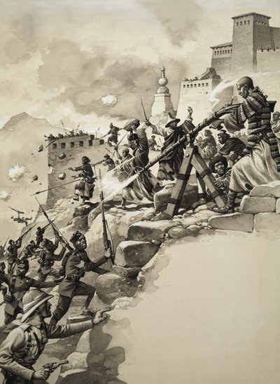 Assalto finale al Tibet (gouache su carta) da Pat (1907-95) Nicolle