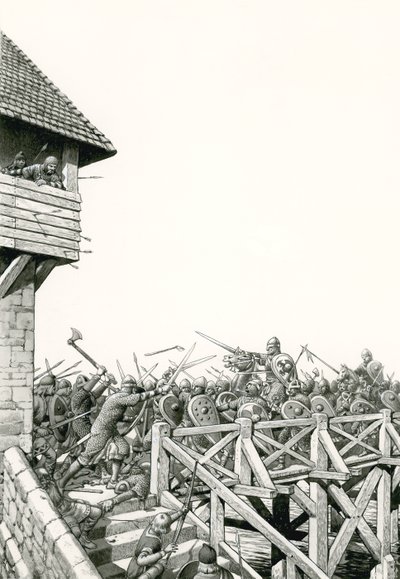 Conquista normanna: le truppe avanzano lungo il Tamigi (gouache su carta) da Pat (1907-95) Nicolle