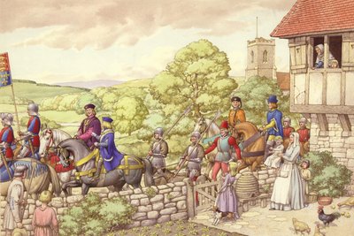 Il principe Edoardo a cavallo da Ludlow a Londra (gouache su carta) da Pat (1907-95) Nicolle