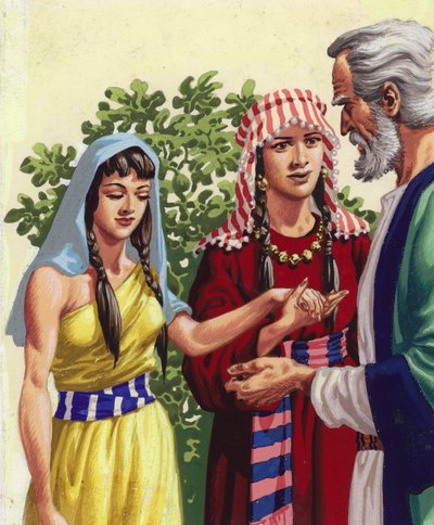 Sarai presenta Hagar ad Abramo (guazzo su carta) da Pat (1907-95) Nicolle
