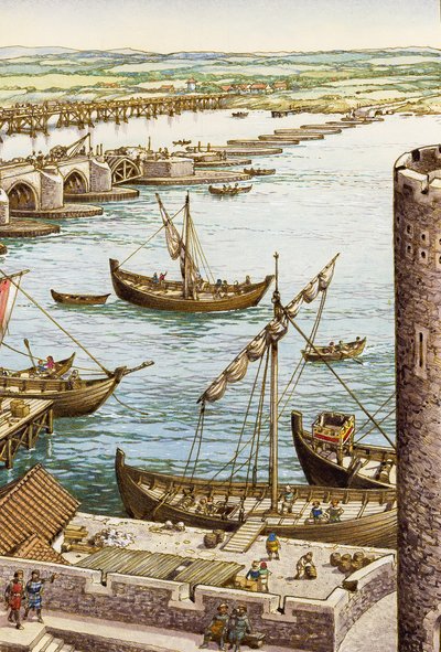 La costruzione del nuovo ponte di Londra (gouache su carta) da Pat (1907-95) Nicolle