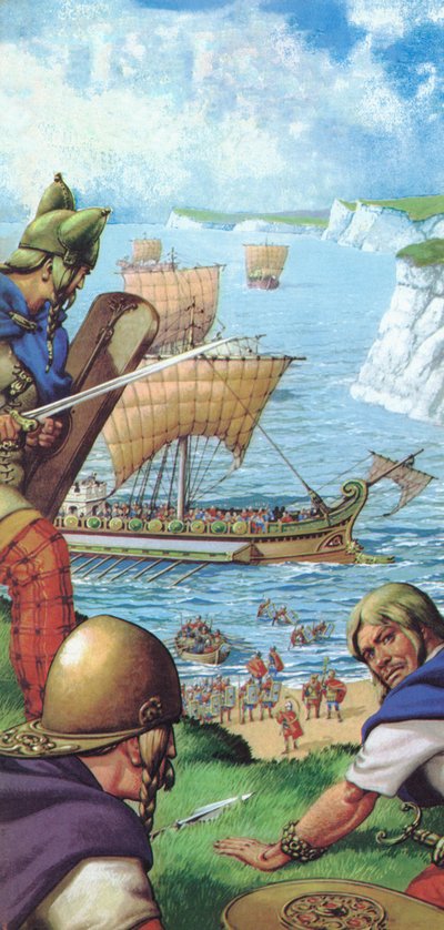 I Romani che invadono la Britannia (litografia a colori) da Pat (1907 95) Nicolle