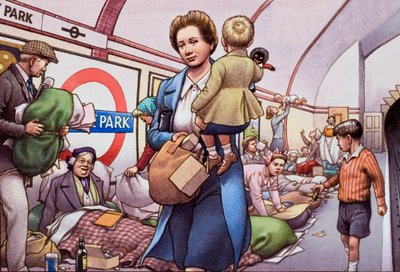 La metropolitana durante il Blitz da Pat (1907-95) Nicolle
