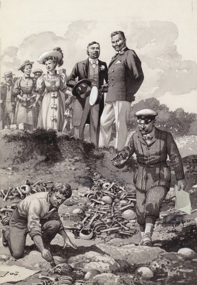 Guglielmo II visita gli scavi di Visby a Gotland nel 1905 (gouache su carta) da Pat (1907-95) Nicolle