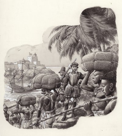 Castello costruito dai commercianti europei in Africa occidentale (gouache su carta) da Pat (1907-95) Nicolle