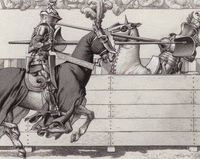 Cavalieri giostranti (guazzo su carta) da Pat (1907-95) Nicolle