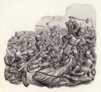 Cavalieri massacrati sul campo di battaglia (gouache su carta) da Pat (1907-95) Nicolle