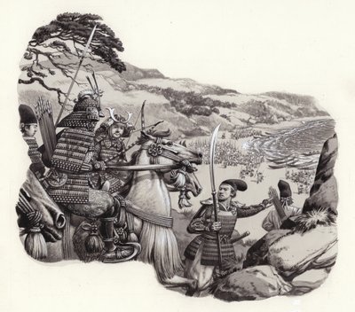 I mongoli invadono il Giappone (gouache su carta) da Pat (1907-95) Nicolle
