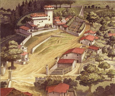 La villa fortificata dei Medici al Trebbio (gouache su carta) da Pat (1907-95) Nicolle