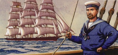 Marinaio ben vestito e veliero square-rigger (gouache su carta) da Pat (1907-95) Nicolle