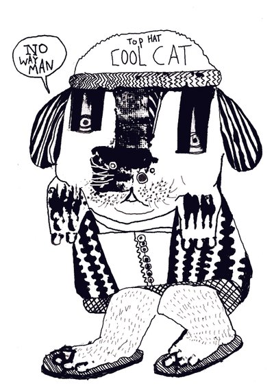 Cool Cat, 2014 (inchiostro e olio) da Pat Macdonald
