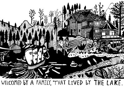 Accolto da una famiglia, 2014 (inchiostro e pennello) da Pat Macdonald