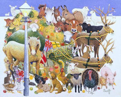 Una festa di Natale (olio su tela) da Pat Scott