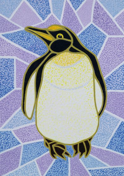 Pinguino su vetro colorato da Pat Scott