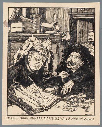 I ministri De Visser e Simon de Vries come esattori delle tasse da Patricq Kroon (signed by artist)