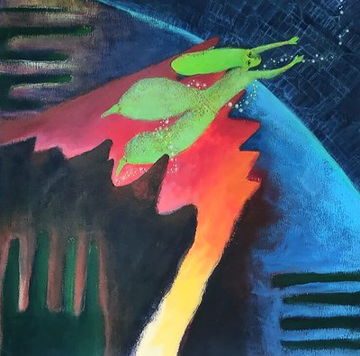 Italo Calvino, Il cielo di pietra, 2025 (acrilico su carta) da Patrizia La Porta