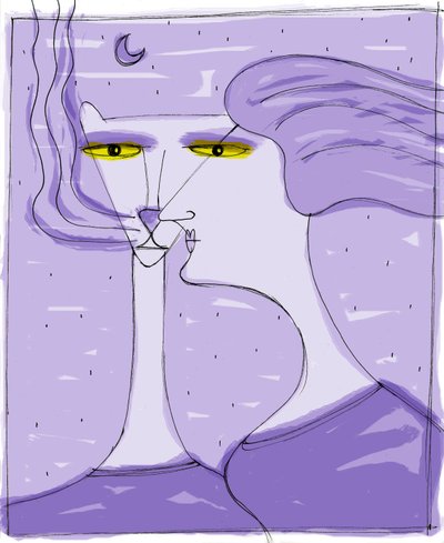 Strega del Tchesal (Chiesale): strega che si trasforma in gatto per spiare gli uomini. Illustrazione di Patrizia La Porta. da Patrizia La Porta