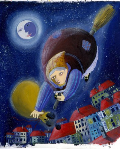 La Befana sulla sua scopa - illustrazione di Patrizia La Porta da Patrizia La Porta