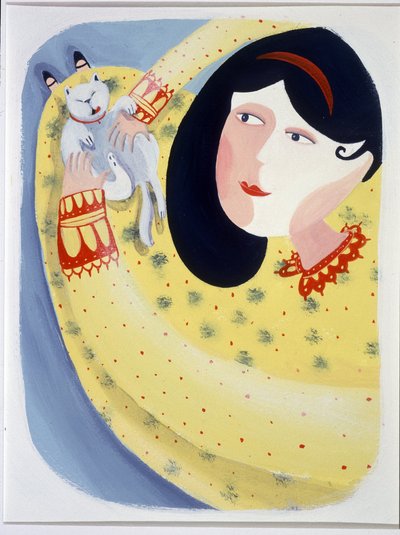 Giovane donna che accarezza il suo gatto - illustrazione di Patrizia La Porta da Patrizia La Porta