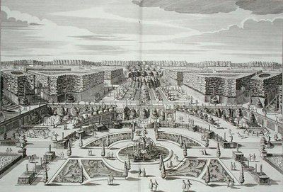 La Grande Cascata del Palazzo del Piacere Principe e Giardini, Berlino, inciso da Karl Remshard, pubblicato c.1711-16 da Paul Decker