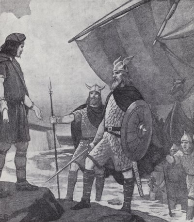 Fratelli Hengist e Horsa che arrivano a Ebbsfleet, Isola di Thanet, Kent, durante l