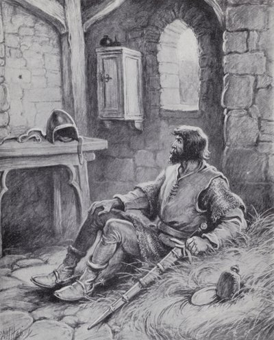 Robert the Bruce con il ragno che lo ispirò a tentare di nuovo di sconfiggere gli inglesi (litografia) da Paul (after) Hardy
