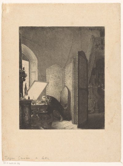 Rembrandt che incide nel suo atelier da Paul Adolphe Rajon