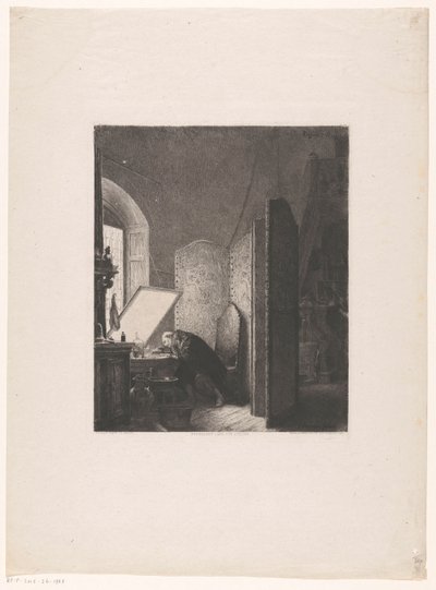 Rembrandt che incide nel suo atelier da Paul Adolphe Rajon