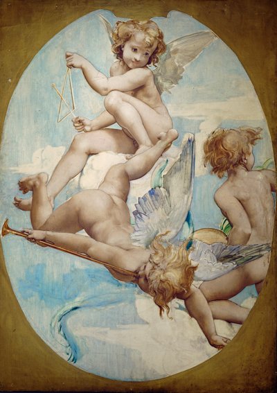 I pannelli ovali del Grand Foyer mostrano putti con strumenti musicali: tromba, triangolo e cimbali ... da Paul Baudry